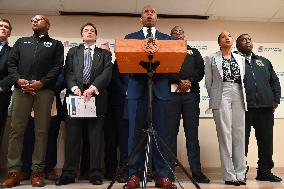 NYPD Press Conference Following NYPD Officer Shot In Jamaica Queens New York City