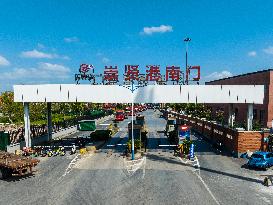 Ships Transporting Containers at Chongxian Port in Hangzhou