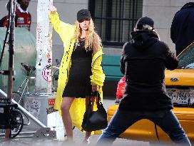 Lila Moss Shooting A DKNY Ad - NYC