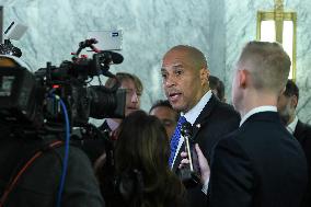 Senators Walk Past Reporters In Capitol - Washington