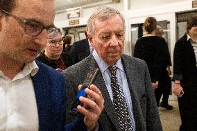 Senators Walk Past Reporters In Capitol - Washington