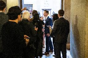 Senators Walk Past Reporters In Capitol - Washington