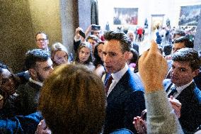 Senators Walk Past Reporters In Capitol - Washington