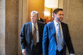 Senators Walk Past Reporters In Capitol - Washington