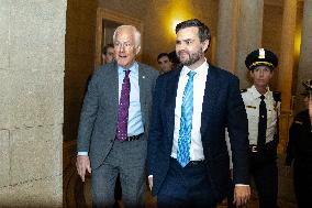 Senators Walk Past Reporters In Capitol - Washington