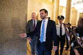 Senators Walk Past Reporters In Capitol - Washington