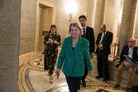 Senators Walk Past Reporters In Capitol - Washington