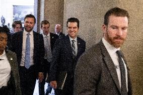 Senators Walk Past Reporters In Capitol - Washington