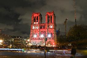 Notre-Dame Illuminated In Red - Paris