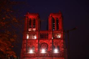 Notre-Dame Illuminated In Red - Paris