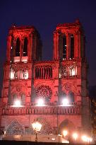 Notre-Dame Illuminated In Red - Paris