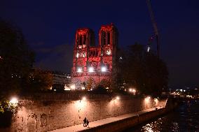 Notre-Dame Illuminated In Red - Paris