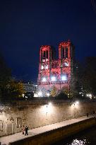 Notre-Dame Illuminated In Red - Paris