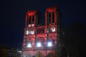 Notre-Dame Illuminated In Red - Paris