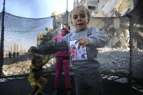 Children Entertain Amid Ruins - Gaza