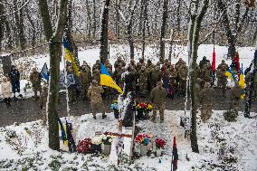 Monument To The Grave Of Commander Of The 67th Brigade Dmytro Kotsiubailo, Call Sign Da Vinci, Hero Of Ukraine