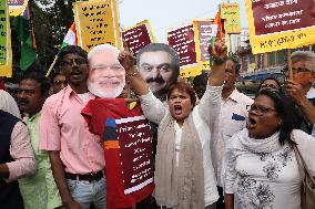 Indian Business Tycoon's Adani Protest In Kolkata, India