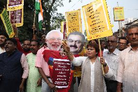 Indian Business Tycoon's Adani Protest In Kolkata, India