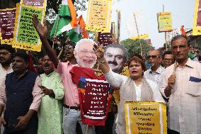 Indian Business Tycoon's Adani Protest In Kolkata, India