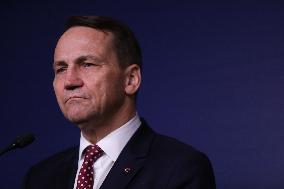 Polish Minister Of Foreign Affairs Radoslaw Sikorski At A Briefing In Warsaw