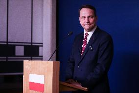 Polish Minister Of Foreign Affairs Radoslaw Sikorski At A Briefing In Warsaw