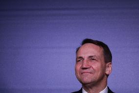 Polish Minister Of Foreign Affairs Radoslaw Sikorski At A Briefing In Warsaw