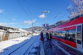 Winter Afternoon At Kochel Am See Station Bavaria