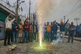 BJP Supporters In Srinagar Celebrate After Winning Maharashtra State Assembly Elections