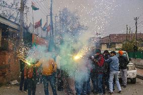 BJP Supporters In Srinagar Celebrate After Winning Maharashtra State Assembly Elections