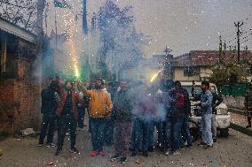 BJP Supporters In Srinagar Celebrate After Winning Maharashtra State Assembly Elections