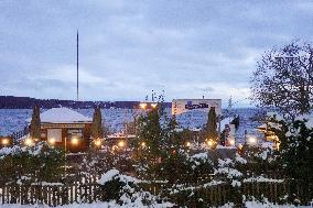 Snowy Evening At Lake Starnberg In Bavaria