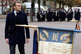 Emmanuel Macron at the ceremony of the 80th anniversary of the Liberation of Strasbourg