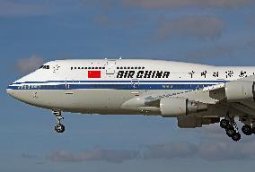 An Air China Boeing 747 lands in Barcelona carrying the President of the National Assembly of China