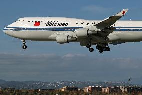 An Air China Boeing 747 lands in Barcelona carrying the President of the National Assembly of China