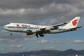 An Air China Boeing 747 lands in Barcelona carrying the President of the National Assembly of China