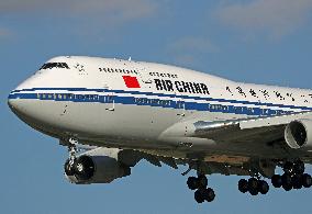 An Air China Boeing 747 lands in Barcelona carrying the President of the National Assembly of China