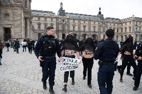 FEMENS Rally in Front of The Louvre Museum - Paris