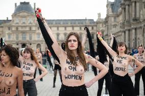 FEMENS Rally in Front of The Louvre Museum - Paris