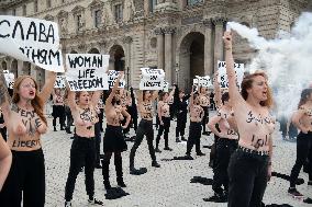 FEMENS Rally in Front of The Louvre Museum - Paris