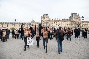 FEMENS Rally in Front of The Louvre Museum - Paris