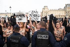 FEMENS Rally in Front of The Louvre Museum - Paris