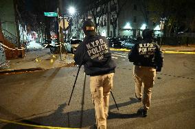 NYPD Crime Scene Unit Placed Evidence Markers At Scene Where A Man Was Killed And Another Man Was Injured In Bed-Stuy Brooklyn N