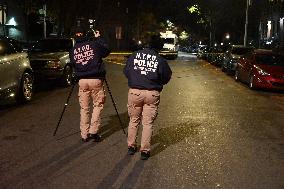 NYPD Crime Scene Unit Placed Evidence Markers At Scene Where A Man Was Killed And Another Man Was Injured In Bed-Stuy Brooklyn N