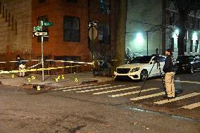 NYPD Crime Scene Unit Placed Evidence Markers At Scene Where A Man Was Killed And Another Man Was Injured In Bed-Stuy Brooklyn N