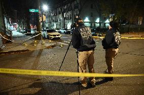 NYPD Crime Scene Unit Placed Evidence Markers At Scene Where A Man Was Killed And Another Man Was Injured In Bed-Stuy Brooklyn N