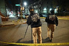 NYPD Crime Scene Unit Placed Evidence Markers At Scene Where A Man Was Killed And Another Man Was Injured In Bed-Stuy Brooklyn N