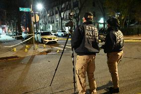 NYPD Crime Scene Unit Placed Evidence Markers At Scene Where A Man Was Killed And Another Man Was Injured In Bed-Stuy Brooklyn N