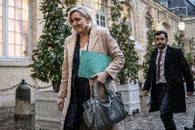 Marine Le Pen Arrives For A Meeting With PM Barnier - Paris