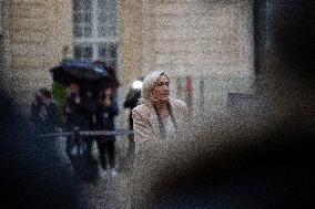 Marine Le Pen Arrives For A Meeting With PM Barnier - Paris