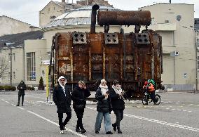 Power transformer destroyed by Russian shelling on Kontraktova Square